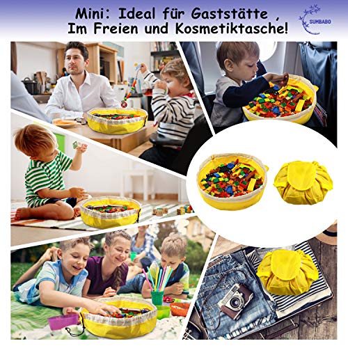 Toy Storage Mat Bag by Drawstring for Lego - Play Mat Bag Toy Storage Container for Kids with Cap can as Gift（2Pcs = Big Blue + Mini Yellow）