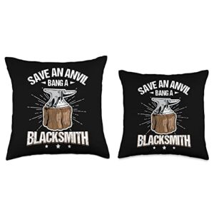 Forging Anvil T-Shirts & Funny Blacksmith Gifts Save an Anvil-Bang Funny Blacksmith Throw Pillow, 16x16, Multicolor