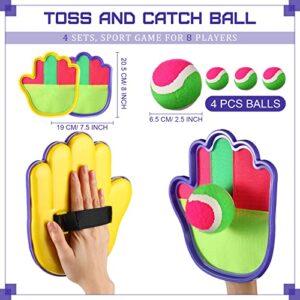 Toss and Catch Ball Game Set, 8 Paddles 4 Balls Beach Game Ball and Catch Game Set Outdoor Ball Games for Kids Adults Target Throw Catch Sticky Mitts Set for Backyard Lawn Playground