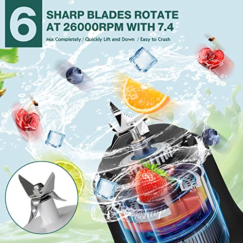 Portable Blender,22 Oz Mini Blender for Shakes and Smoothies,Personal Blender with Rechargeable USB,Fruit,Smoothie,Baby Food Mixing Machine Blender With 6 Blades ,for Home,Kitchen,Travel ,Sports (black)