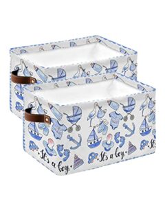 it's a boy storage bins for organizing, decorative large closet organizers with handles cubes - 2 pack fabric baskets for shelves, closets, laundry, nursery, watercolor cartoon crane baby elements