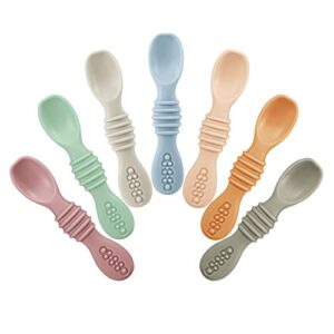 pandaear 7 pack baby led weaning spoons| silicone baby spoons self feeding utensils, toddler infant feeding spoon first stage