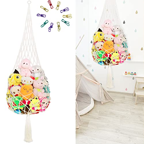 Yamamine Stuffed Animal Storage Stuffed Animal Net or Hammock Large Stuffed Animal Hammock Ceiling Hanging Stuffed Animal Net Holder Toy Hammock for Stuff Animals Storage Corner,Cream