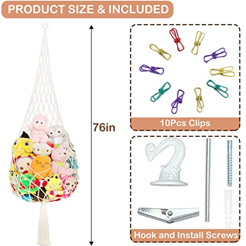 Yamamine Stuffed Animal Storage Stuffed Animal Net or Hammock Large Stuffed Animal Hammock Ceiling Hanging Stuffed Animal Net Holder Toy Hammock for Stuff Animals Storage Corner,Cream