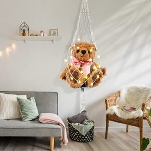 AceList Stuffed Animal Storage with Led Light - Boho Stuffed Animal Hammock Corner Toy Hammock for Stuffed Animals - Macrame Stuffed Animal Net or Hammock for Kids Space Nursery Bedroom Wall Playroom