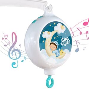 tinitigies crib mobile motor - baby mobile music box with 3 modes (turn & music, turn only, music only) plays 12 piano lullabies (30 min auto off) - holder for diy clamp mobile