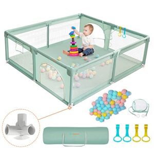 COMOMY Playpens for Babies and Toddlers, 79"x71" Baby Playard Extra Large, Safe and Non-Slip Baby Fence, Full Mesh Design, Indoor & Outdoor Kids Activity Center, Baby Play Pens (Dark Green)