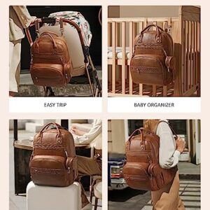 ROSEGIN Vegan Leather Diaper Bag Backpack with Changing Pad and Pacifier Holder, Multi-Functional Baby Bag for Boy Girl, Waterproof for Travel, Perfect Baby Shower Gifts for Mom, Dad, Newborn, Brown