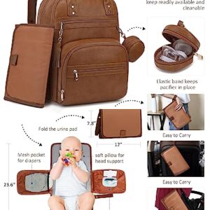 ROSEGIN Vegan Leather Diaper Bag Backpack with Changing Pad and Pacifier Holder, Multi-Functional Baby Bag for Boy Girl, Waterproof for Travel, Perfect Baby Shower Gifts for Mom, Dad, Newborn, Brown