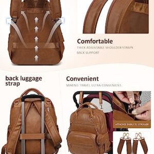 ROSEGIN Vegan Leather Diaper Bag Backpack with Changing Pad and Pacifier Holder, Multi-Functional Baby Bag for Boy Girl, Waterproof for Travel, Perfect Baby Shower Gifts for Mom, Dad, Newborn, Brown