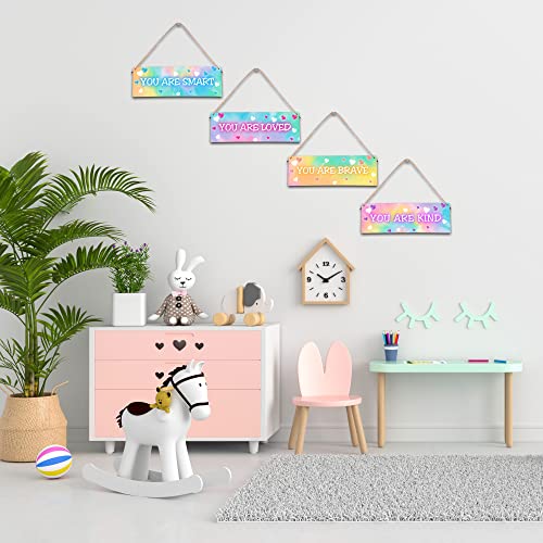 ISOVF 4 Pieces Tie Dye Decor Kids Room Wall Decor Wooden Sign - Motivational Wall Art For Kids Room Nursery Playroom Classroom - You Are Loved You Are Brave You Are Kind You Are Smart(Sign-04)