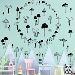 96 Pcs Mushroom Wall Stickers Cute Mushroom Wall Decals Black Removable Peel and Stick Wall Sticker for Kids Nursery Bedroom Room School Classroom Decor