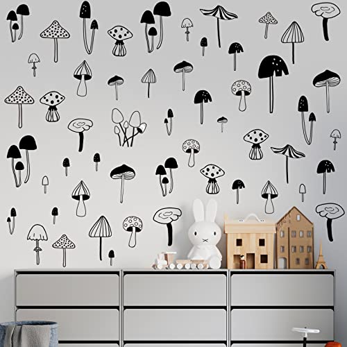 96 Pcs Mushroom Wall Stickers Cute Mushroom Wall Decals Black Removable Peel and Stick Wall Sticker for Kids Nursery Bedroom Room School Classroom Decor