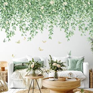 green leaf wall decals hanging vine wall sticker plant flower wall decal butterfly diy removable wall stickers peel and stick art murals for kids baby girls nursery bedroom living room