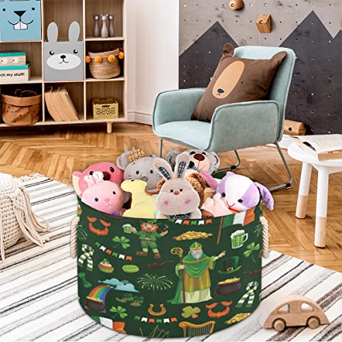 St. Patricks Day Rainbow Large Round Baskets for Storage Laundry Baskets with Handles Blanket Storage Basket for Bathroom Shelves Bins for Organizing Nursery Hamper Girl Boy