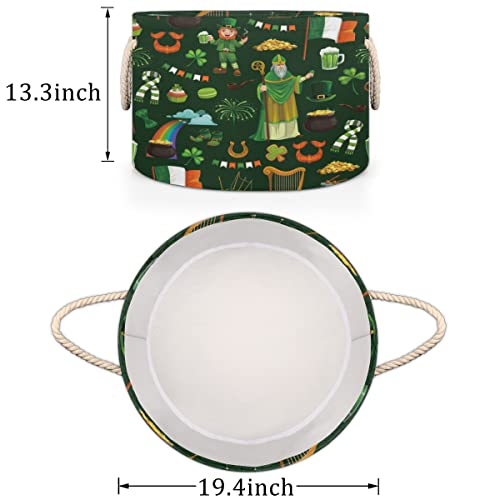 St. Patricks Day Rainbow Large Round Baskets for Storage Laundry Baskets with Handles Blanket Storage Basket for Bathroom Shelves Bins for Organizing Nursery Hamper Girl Boy