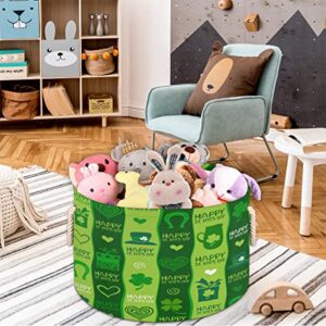 St. Patrick Beer Clover Leaf Horseshoes Large Round Baskets for Storage Laundry Baskets with Handles Blanket Storage Basket for Bathroom Shelves Bins for Organizing Nursery Hamper Girl Boy