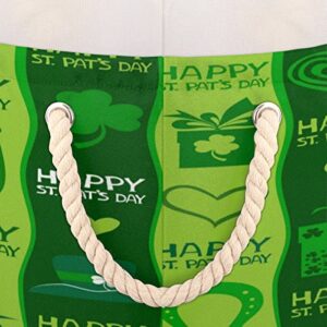 St. Patrick Beer Clover Leaf Horseshoes Large Round Baskets for Storage Laundry Baskets with Handles Blanket Storage Basket for Bathroom Shelves Bins for Organizing Nursery Hamper Girl Boy