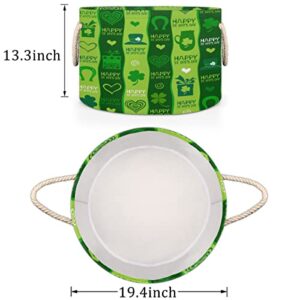 St. Patrick Beer Clover Leaf Horseshoes Large Round Baskets for Storage Laundry Baskets with Handles Blanket Storage Basket for Bathroom Shelves Bins for Organizing Nursery Hamper Girl Boy