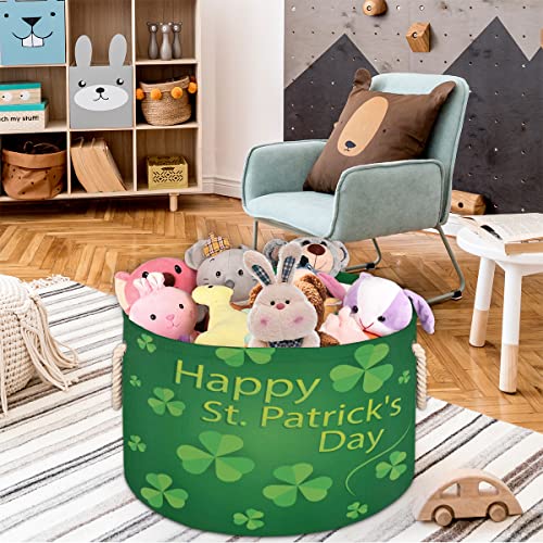 St. Patrick's Day Green Clover Leaves (3) Large Round Baskets for Storage Laundry Baskets with Handles Blanket Storage Basket for Bathroom Shelves Bins for Organizing Nursery Hamper Girl Boy