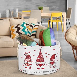 Valentine Cute Gnomes Love Heart (15) Large Round Baskets for Storage Laundry Baskets with Handles Blanket Storage Basket for Bathroom Shelves Bins for Organizing Nursery Hamper Girl Boy