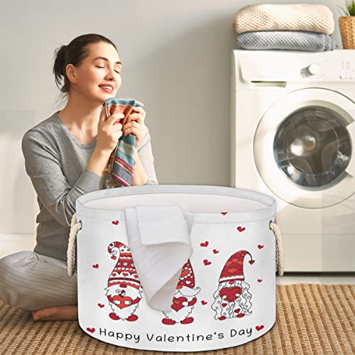 Valentine Cute Gnomes Love Heart (15) Large Round Baskets for Storage Laundry Baskets with Handles Blanket Storage Basket for Bathroom Shelves Bins for Organizing Nursery Hamper Girl Boy