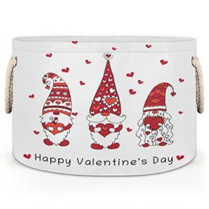 Valentine Cute Gnomes Love Heart (15) Large Round Baskets for Storage Laundry Baskets with Handles Blanket Storage Basket for Bathroom Shelves Bins for Organizing Nursery Hamper Girl Boy