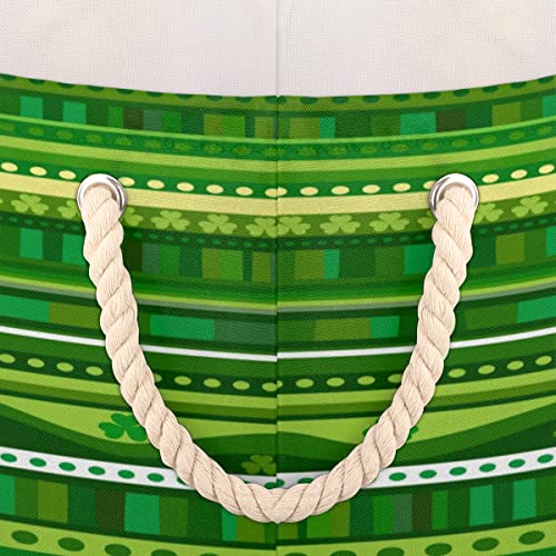 St. Patrick's Day Green Colors Pattern Large Round Baskets for Storage Laundry Baskets with Handles Blanket Storage Basket for Bathroom Shelves Bins for Organizing Nursery Hamper Girl Boy