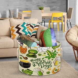 St. Patrick`s Day Icons Elements (3) Large Round Baskets for Storage Laundry Baskets with Handles Blanket Storage Basket for Bathroom Shelves Bins for Organizing Nursery Hamper Girl Boy