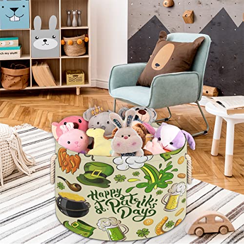 St. Patrick`s Day Icons Elements (3) Large Round Baskets for Storage Laundry Baskets with Handles Blanket Storage Basket for Bathroom Shelves Bins for Organizing Nursery Hamper Girl Boy