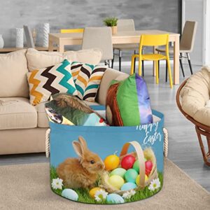 Happy Easter Funny Rabbits (9) Large Round Baskets for Storage Laundry Baskets with Handles Blanket Storage Basket for Bathroom Shelves Bins for Organizing Nursery Hamper Girl Boy