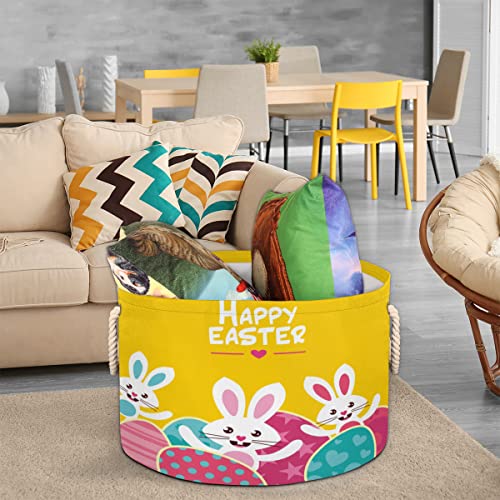 Easter Bunny Rabbit Eggs (13) Large Round Baskets for Storage Laundry Baskets with Handles Blanket Storage Basket for Bathroom Shelves Bins for Organizing Nursery Hamper Girl Boy