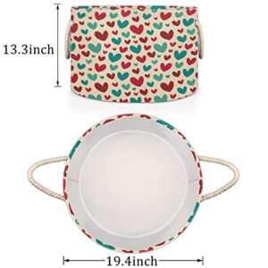 Cute Hearts Large Round Baskets for Storage Laundry Baskets with Handles Blanket Storage Basket for Bathroom Shelves Bins for Organizing Nursery Hamper Girl Boy