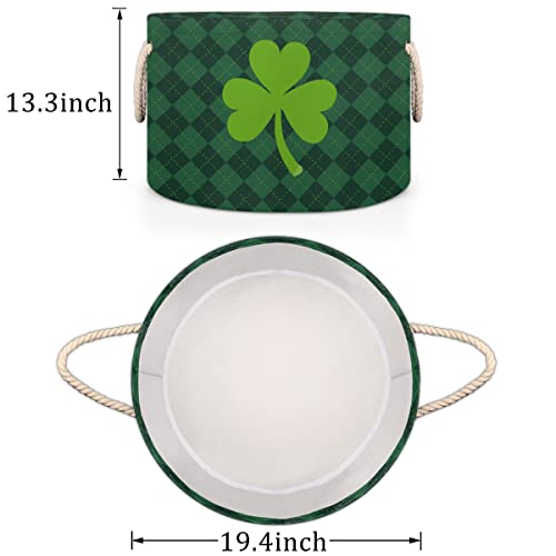 Green Clover Paid Background Large Round Baskets for Storage Laundry Baskets with Handles Blanket Storage Basket for Bathroom Shelves Bins for Organizing Nursery Hamper Girl Boy