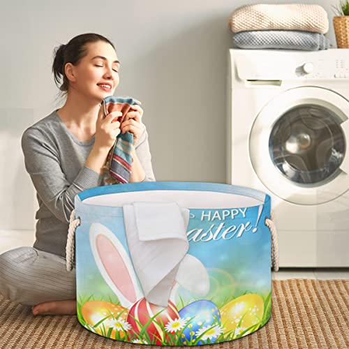 Easter Bunny Rabbit Eggs (18) Large Round Baskets for Storage Laundry Baskets with Handles Blanket Storage Basket for Bathroom Shelves Bins for Organizing Nursery Hamper Girl Boy