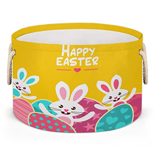 Happy Easter Funny Rabbits (15) Large Round Baskets for Storage Laundry Baskets with Handles Blanket Storage Basket for Bathroom Shelves Bins for Organizing Nursery Hamper Girl Boy