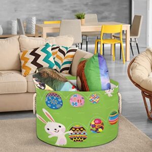 Happy Easter Funny Rabbits (12) Large Round Baskets for Storage Laundry Baskets with Handles Blanket Storage Basket for Bathroom Shelves Bins for Organizing Nursery Hamper Girl Boy