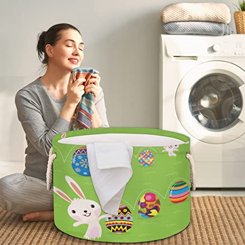 Happy Easter Funny Rabbits (12) Large Round Baskets for Storage Laundry Baskets with Handles Blanket Storage Basket for Bathroom Shelves Bins for Organizing Nursery Hamper Girl Boy