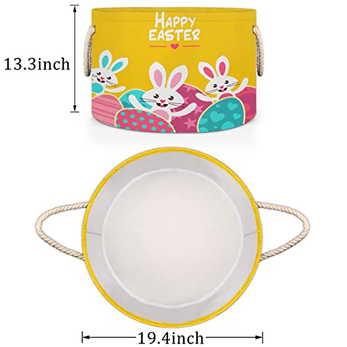 Happy Easter Funny Rabbits (15) Large Round Baskets for Storage Laundry Baskets with Handles Blanket Storage Basket for Bathroom Shelves Bins for Organizing Nursery Hamper Girl Boy