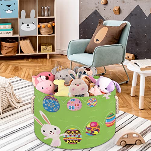 Happy Easter Funny Rabbits (12) Large Round Baskets for Storage Laundry Baskets with Handles Blanket Storage Basket for Bathroom Shelves Bins for Organizing Nursery Hamper Girl Boy