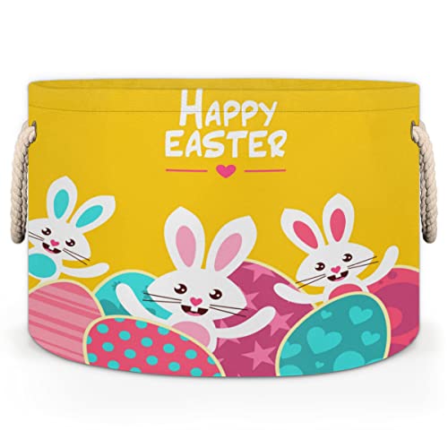 Happy Easter Funny Rabbits (15) Large Round Baskets for Storage Laundry Baskets with Handles Blanket Storage Basket for Bathroom Shelves Bins for Organizing Nursery Hamper Girl Boy