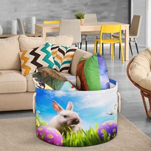 Easter Bunny Rabbit Eggs (10) Large Round Baskets for Storage Laundry Baskets with Handles Blanket Storage Basket for Bathroom Shelves Bins for Organizing Nursery Hamper Girl Boy