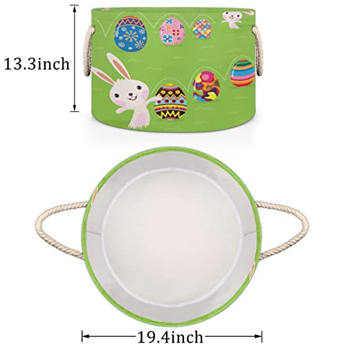 Happy Easter Funny Rabbits (12) Large Round Baskets for Storage Laundry Baskets with Handles Blanket Storage Basket for Bathroom Shelves Bins for Organizing Nursery Hamper Girl Boy