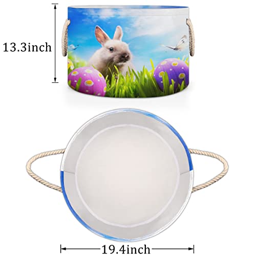 Easter Bunny Rabbit Eggs (10) Large Round Baskets for Storage Laundry Baskets with Handles Blanket Storage Basket for Bathroom Shelves Bins for Organizing Nursery Hamper Girl Boy