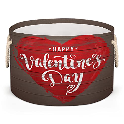 Valentine's Day Love Heart Shape Large Round Baskets for Storage Laundry Baskets with Handles Blanket Storage Basket for Bathroom Shelves Bins for Organizing Nursery Hamper Girl Boy