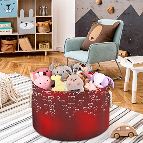 Valentines Day Love You Hearts Large Round Baskets for Storage Laundry Baskets with Handles Blanket Storage Basket for Bathroom Shelves Bins for Organizing Nursery Hamper Girl Boy