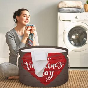 Valentine's Day Love Heart Shape Large Round Baskets for Storage Laundry Baskets with Handles Blanket Storage Basket for Bathroom Shelves Bins for Organizing Nursery Hamper Girl Boy