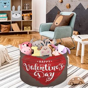 Valentine's Day Love Heart Shape Large Round Baskets for Storage Laundry Baskets with Handles Blanket Storage Basket for Bathroom Shelves Bins for Organizing Nursery Hamper Girl Boy