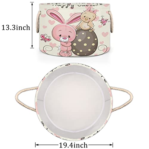 Easter Bunny Rabbit Eggs (17) Large Round Baskets for Storage Laundry Baskets with Handles Blanket Storage Basket for Bathroom Shelves Bins for Organizing Nursery Hamper Girl Boy