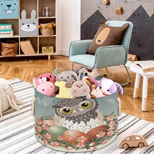 Easter Egg Cute Owl Large Round Baskets for Storage Laundry Baskets with Handles Blanket Storage Basket for Bathroom Shelves Bins for Organizing Nursery Hamper Girl Boy